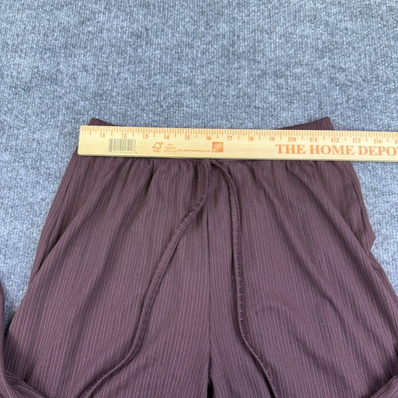 Womens Brown Ribbed Pinstripe Wide Leg Lace Detail Lounge Pants Drawstring Sz M - Picture 7 of 7